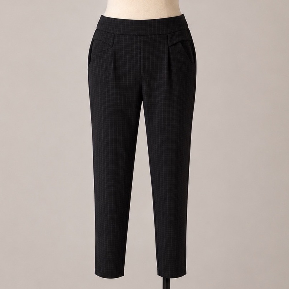 Kay Unger New York Black Windowpane Grid Pull On Tapered‎ Pants Size M